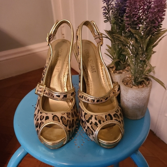 Colin Stuart leopard and gold heel shoes 7.5 hp 5x🔥🔥🔥🔥🔥 - Picture 4 of 6